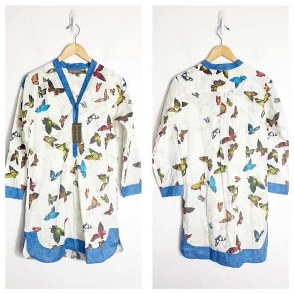NWT Jim Thompson Button Down Tunic Size 6 Butterfly Print Cotton Lightweight - Picture 1 of 12
